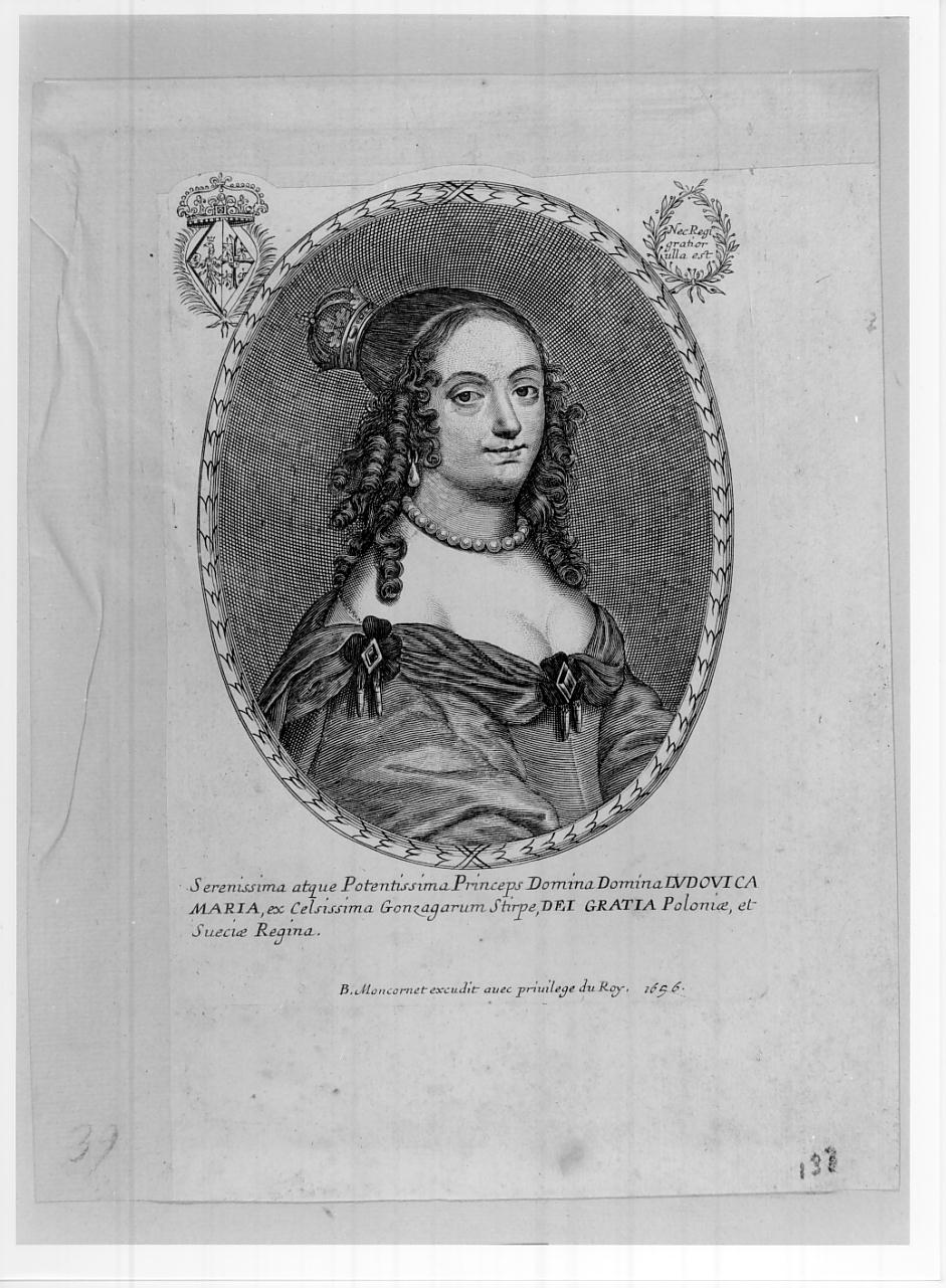 Maria Luigia Gonzaga-Nevers, figlia di Carlo I, ottavo duca di Mantova, moglie di Ladislao VII e di Giovanni Casimiro, fratelli ed entrambi re di Polonia (n. 1611 - m- 1667) (stampa) di Moncornet Balthasar (sec. XVII)