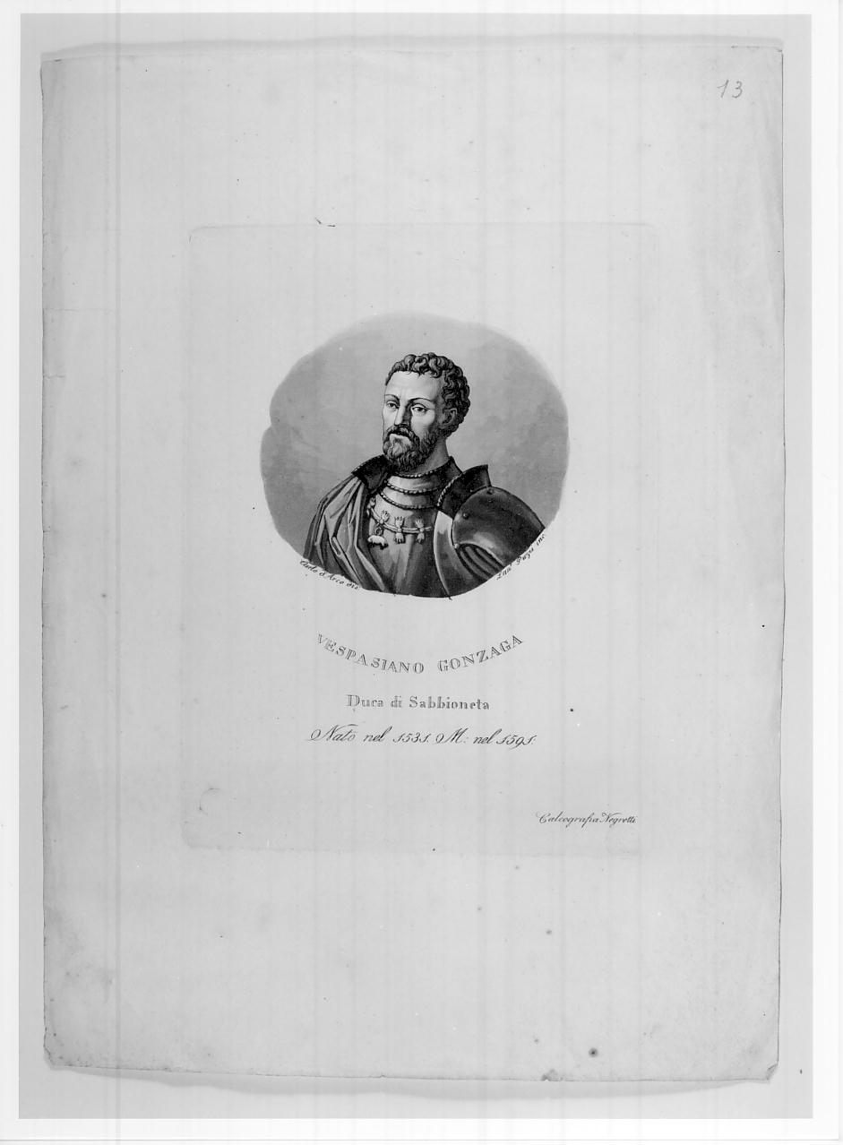 Vespasiano Gonzaga, duca di Sabbioneta e di Traietto (n. 1531 - m. 1591) (stampa) di Puzzi Lanfranco, D'Arco Carlo (sec. XIX)