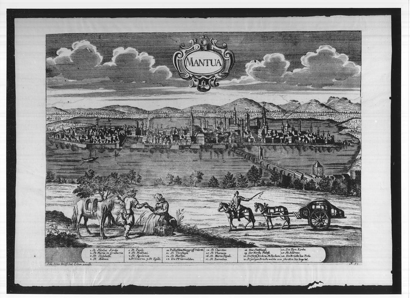 Veduta panoramica di Mantova (stampa smarginata, serie) - ambito tedesco (sec. XVIII)