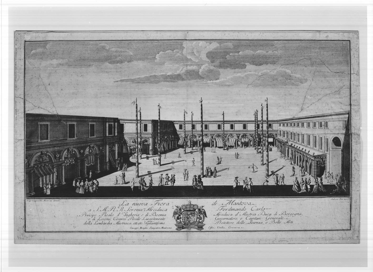 La nuova fiera di Mantova (stampa smarginata) di Orio Ambrogio, Campovecchio Luigi (sec. XVIII)