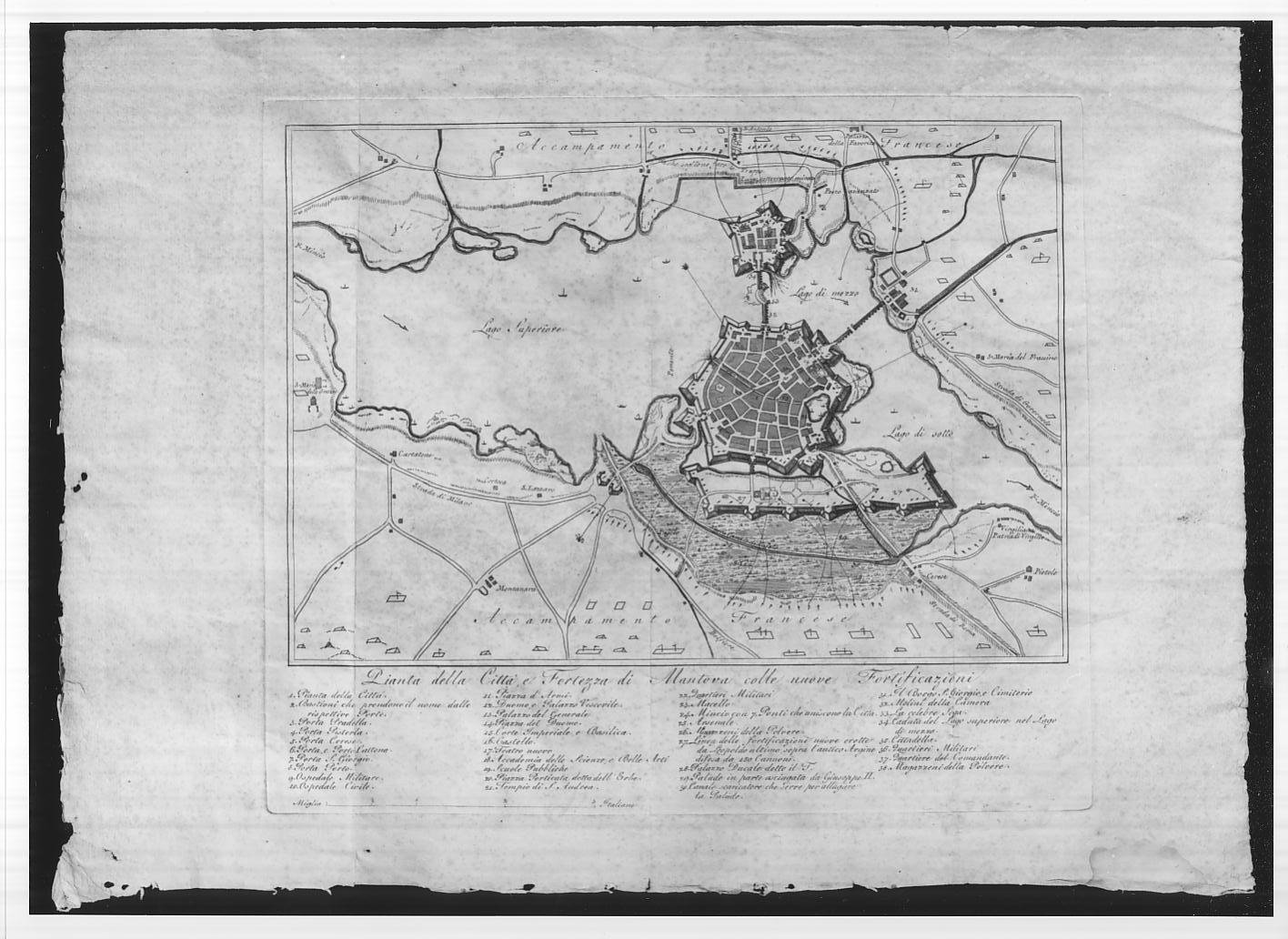 Pianta di Mantova e dei dintorni (stampa) di Bini Carlo (sec. XVIII)