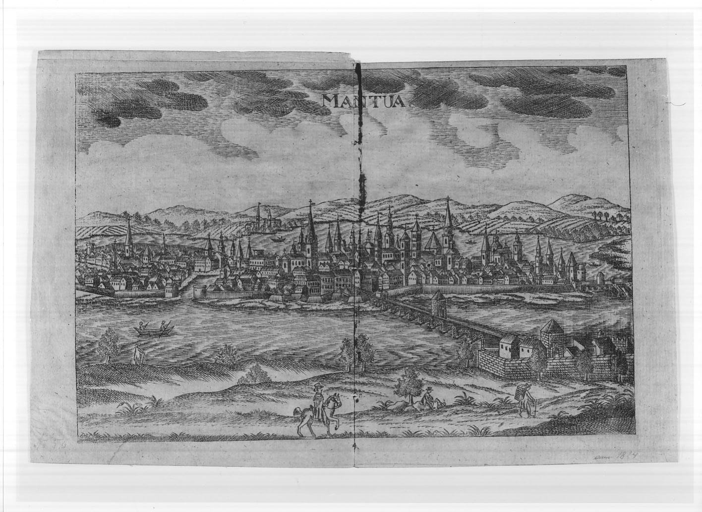 Veduta panoramica di Mantova (stampa smarginata) - ambito tedesco (sec. XIX)