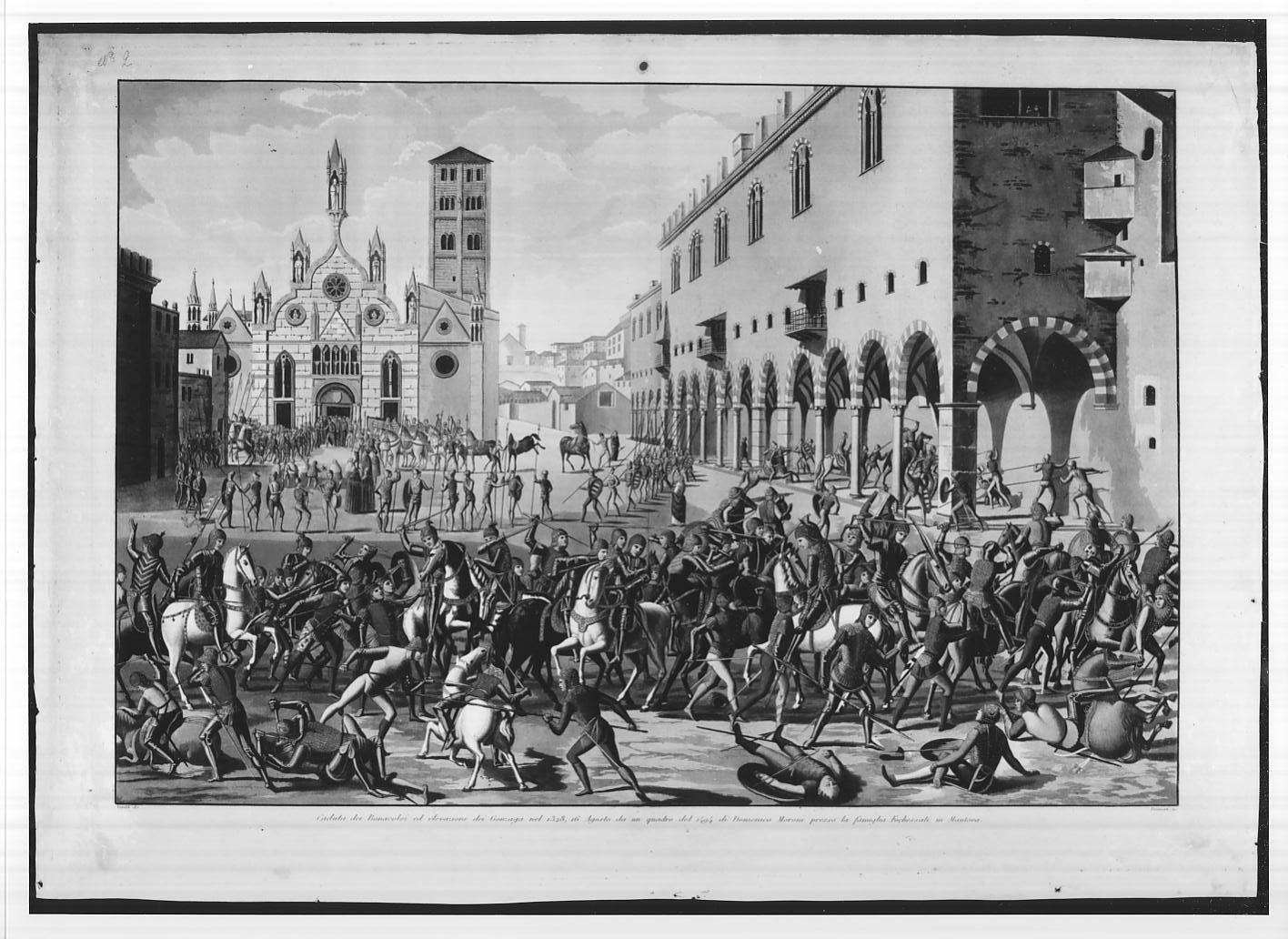 Cacciata dei Bonacolsi (stampa a colori, serie) di Bramati, Antoldi, Morone Domenico (sec. XIX)