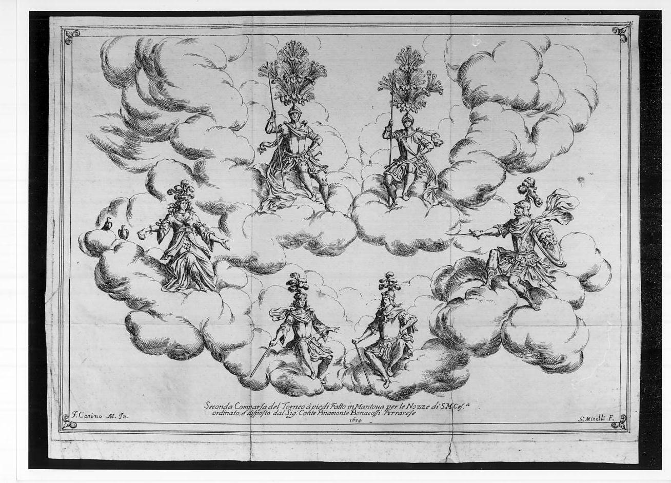 Seconda comparsa del torneo rappresentato il 15 maggio 1674 al teatro Fedeli di Mantova (stampa, serie) di Mitelli Giuseppe Maria, Carini Fabrizio detto Motta (sec. XVII)