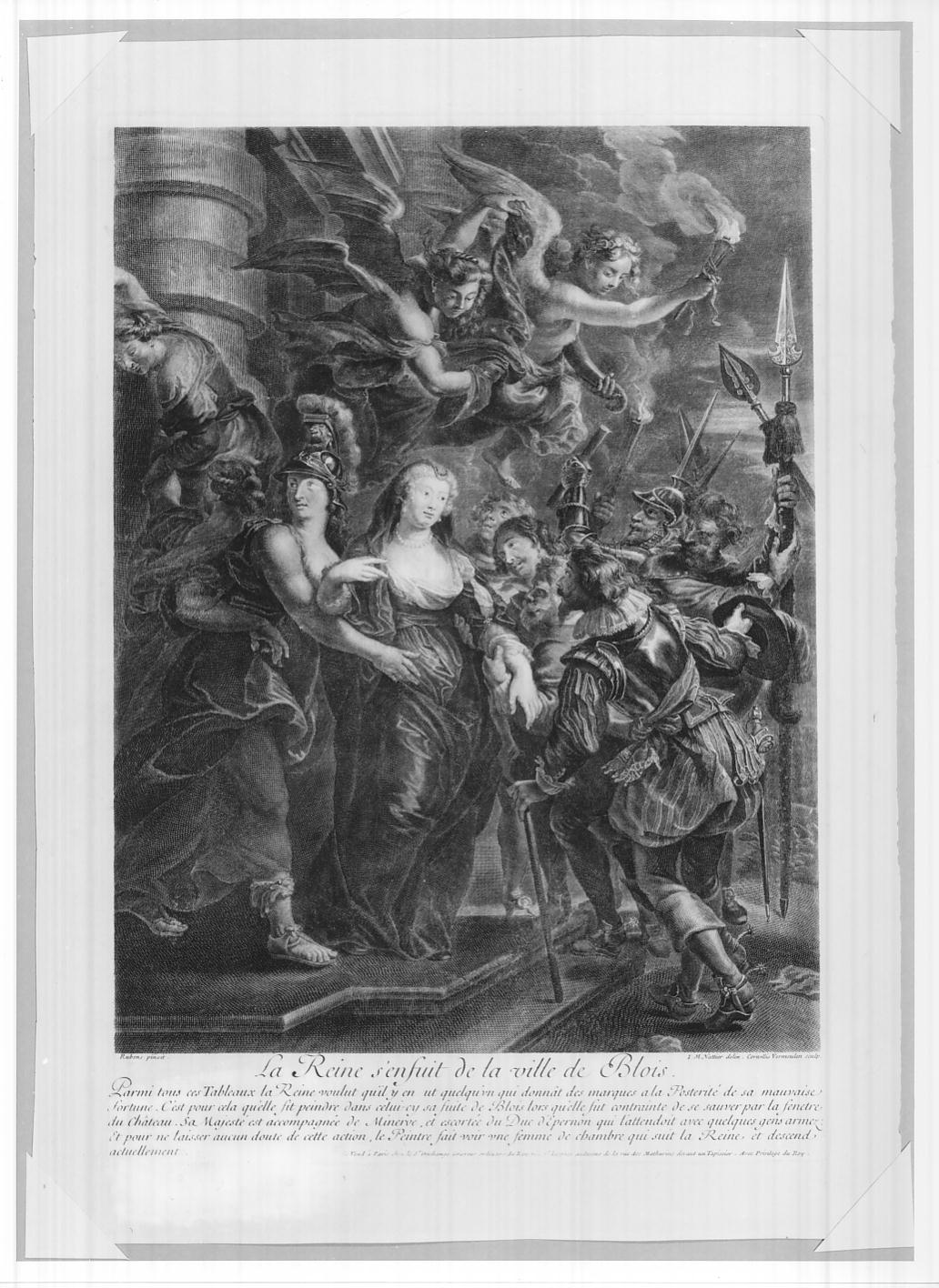 Fuga di Maria dal castello di Blois (stampa, serie) di Vermeulen Cornelis, Nattier Jean Marc, Rubens Pieter Paul (sec. XVIII)