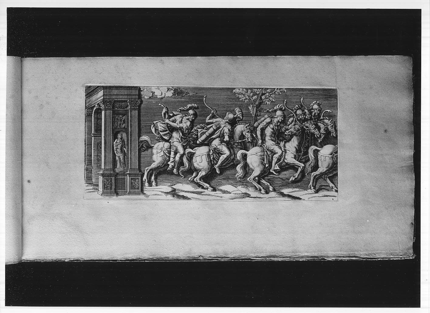 Arco di trionfo e arcieri a cavallo (stampa, serie) di Bouzonnet Stella Antoinette, Giulio Romano, Bouzonnet Stella Antoine (fine sec. XVIII)