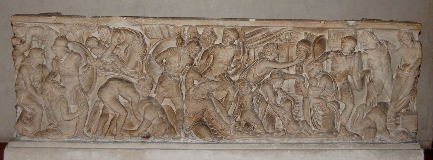 Caduta di Troia (sarcofago, frammento) - arte romana (ultimo quarto sec. II)