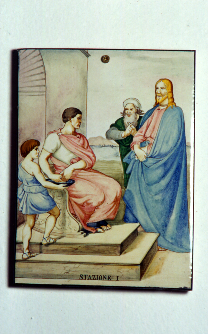 stazione I: Gesù condannato a morte (Via Crucis, elemento d'insieme) di Mainardi A (sec. XX)