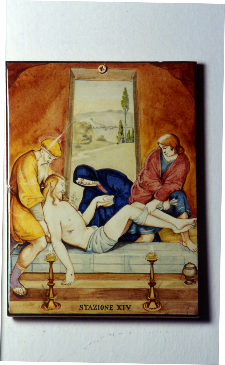 stazione XIII: Gesù deposto dalla croce (Via Crucis, elemento d'insieme) di Mainardi A (sec. XX)