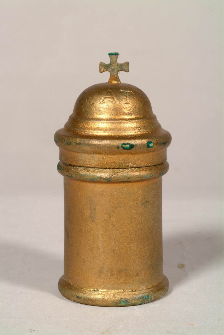 vaso per la riserva dell'olio dei catecumeni, elemento d'insieme - ambito marchigiano (prima metà sec. XX)