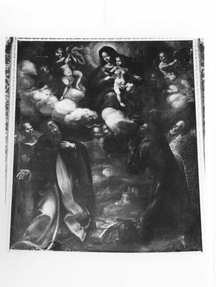 Madonna con Bambino in gloria e i Santi Giuseppe, Benedetto, Francesco e Filippo Neri (dipinto) - ambito marchigiano (metà sec. XVII)