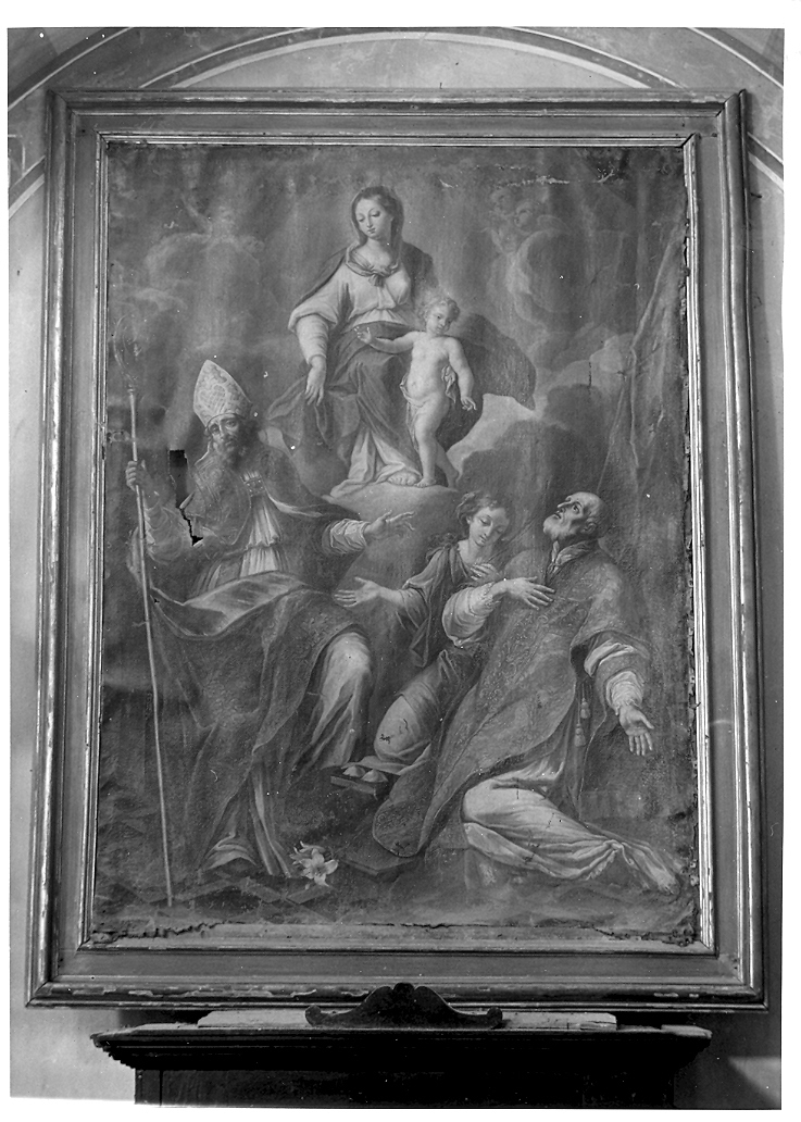 Madonna con Bambino in gloria con Sant'Agostino Sant'Agata e San Filippo Neri (dipinto) - ambito romano (sec. XVIII)