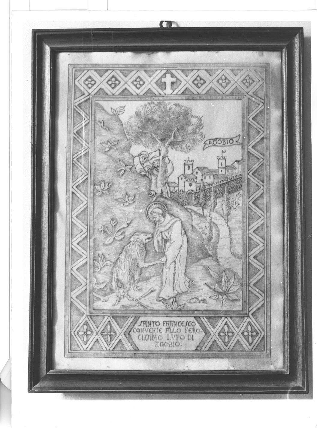 San Francesco d'Assisi ammansisce il lupo di Gubbio (dipinto) - ambito umbro (inizio sec. XX)