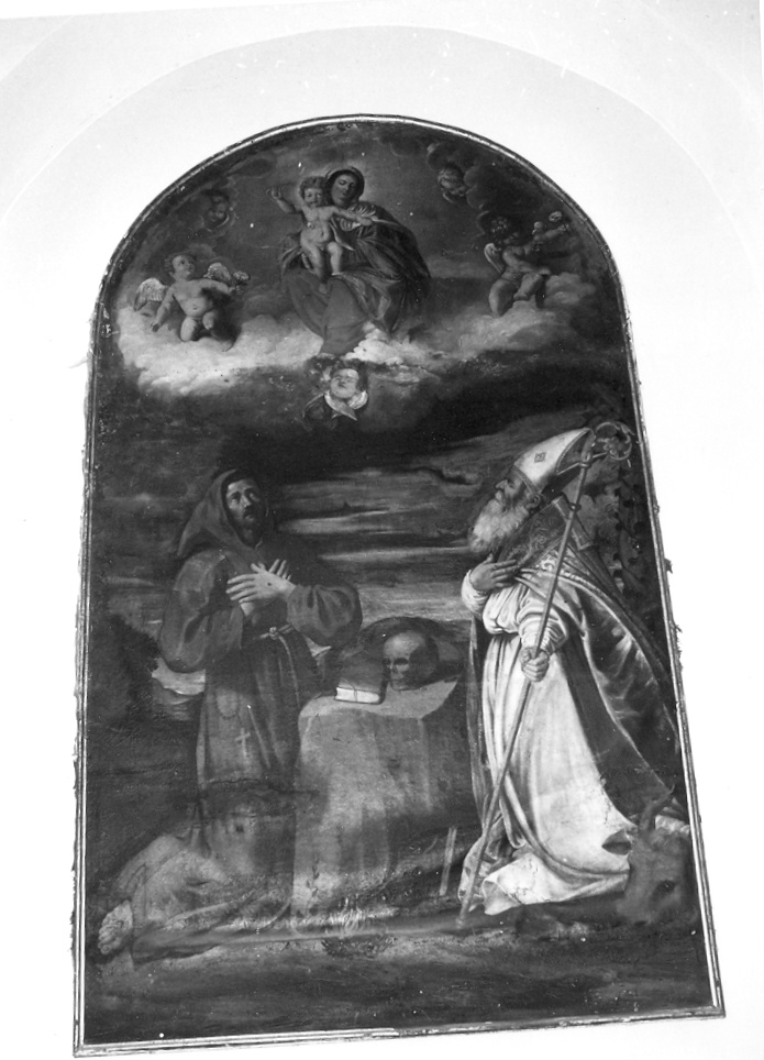 Madonna coi Santi Francesco e Antonio Abate (dipinto) - ambito marchigiano-romagnolo (sec. XVII)