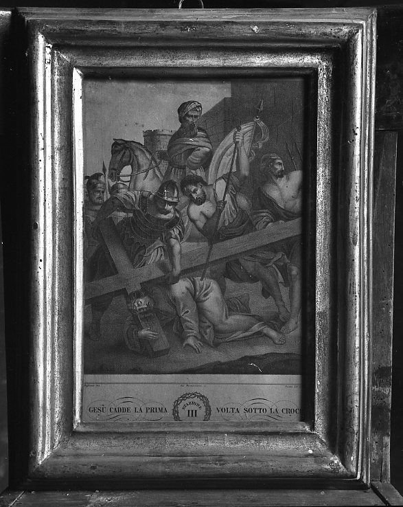 stazione III: Gesù cade sotto la croce la prima volta (stampa, elemento d'insieme) di Seghesio Felice (sec. XIX)