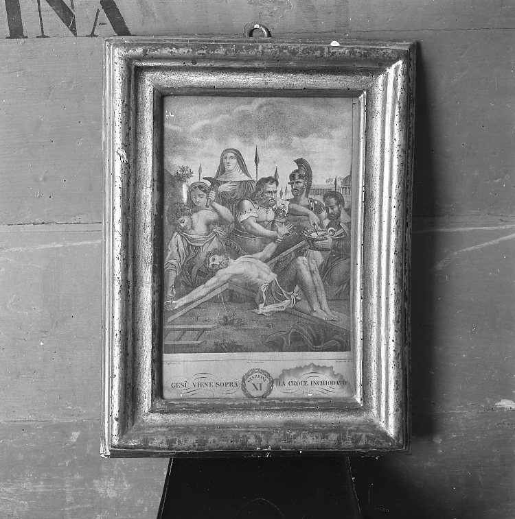 stazione XI: Gesù inchiodato alla croce (stampa, elemento d'insieme) di Seghesio Felice (sec. XIX)
