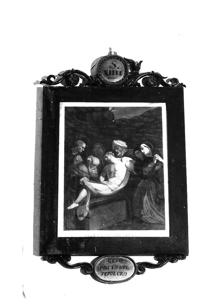 stazione XIV: Gesù deposto nel sepolcro (stampa, elemento d'insieme) di Nardelli Antonio, Biasioli Antonio (prima metà sec. XIX)