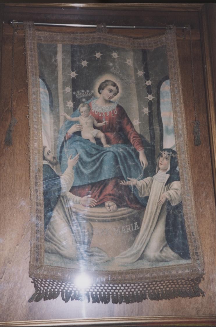 Madonna del Rosario con San Domenico e Santa Caterina da Siena (stendardo processionale) - manifattura italiana (fine/inizio secc. XIX/ XX)