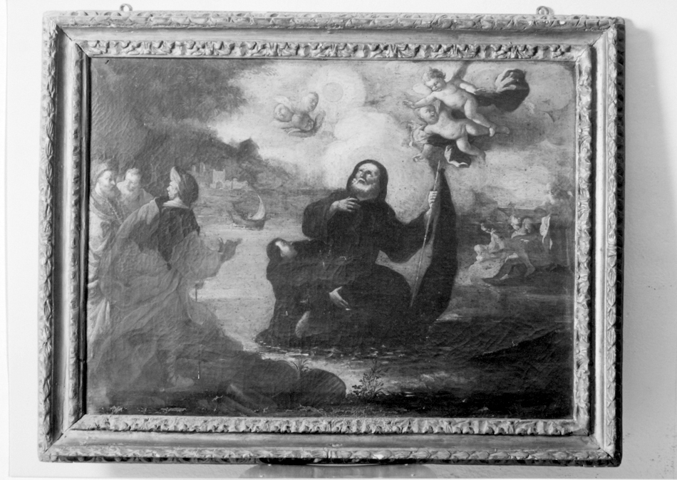 Miracolo di San Francesco di Paola, San Francesco di Paola attraversa lo stretto di Messina sul suo mantello (dipinto) di Diano Giacinto detto Pozzolano (attribuito) (prima metà sec. XVIII)
