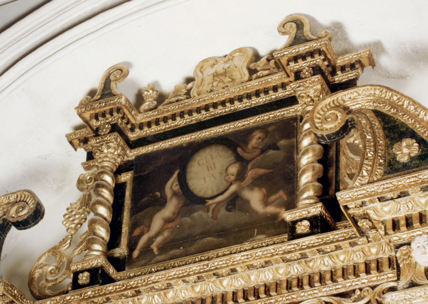 Gloria dell'ordine dei Minimi, Angeli con simbolo dei Minimi (dipinto, elemento d'insieme) di Scaleta Sebastiano (attribuito) (inizio sec. XVIII)