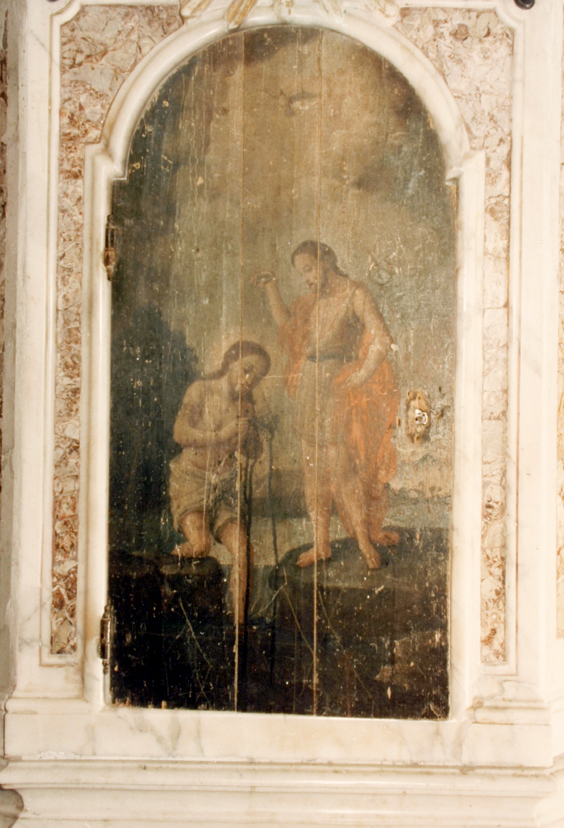battesimo di Cristo (sportello di armadio del fonte battesimale) - bottega sarda (fine/inizio secc. XVIII/ XIX)