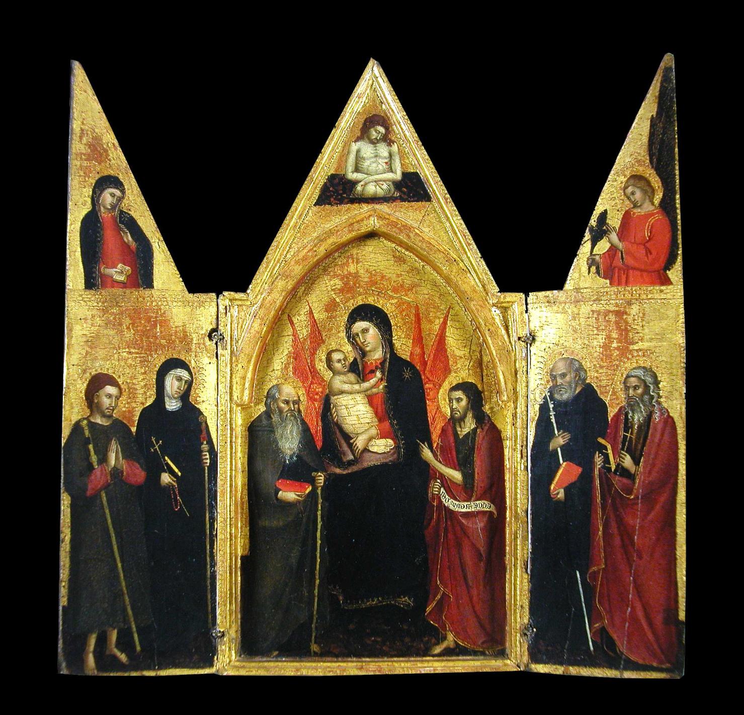 Madonna con Bambino e santi, Madonna con Bambino tra santi, con scena dell'annunciazione e Cristo deposto (trittico, opera isolata) di Taddeo di Bartolo (fine/inizio secc. XIV/ XV)