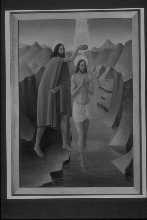 Battesimo di Cristo (dipinto, opera isolata) di Bruschetti A (sec. XX)