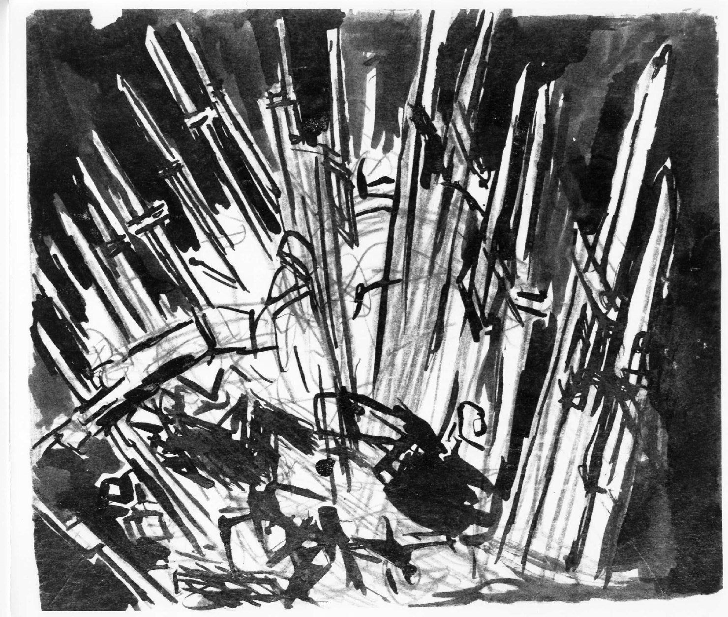 Baionette, composizione (disegno) di Sironi Mario (metà sec. XX)