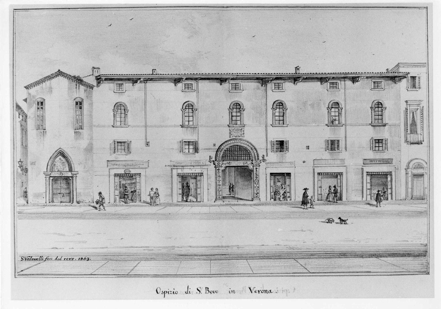 ospedale e chiesa di S. Bovo a Verona (disegno) di Vedovelli S (sec. XIX)