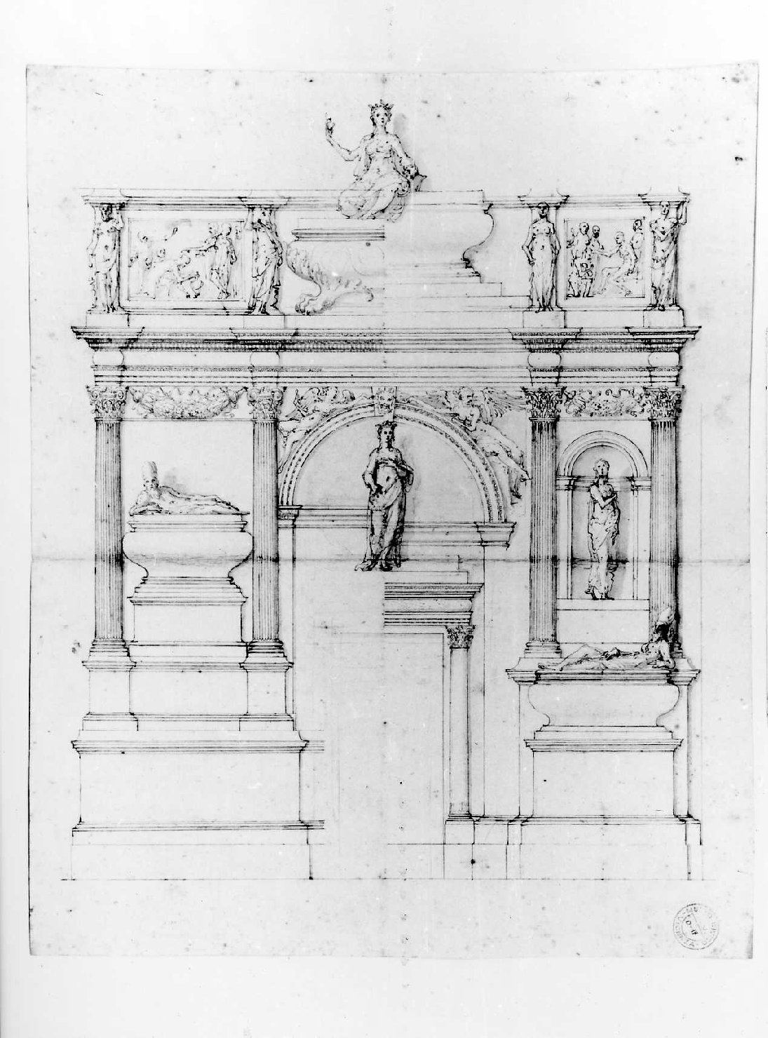 prospetto di edificio (disegno) di Palladio Andrea, Zuccari Federico (sec. XVI)