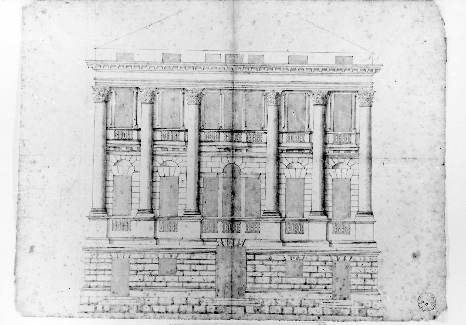 prospetto di edificio (disegno) di Palladio Andrea (sec. XVI)