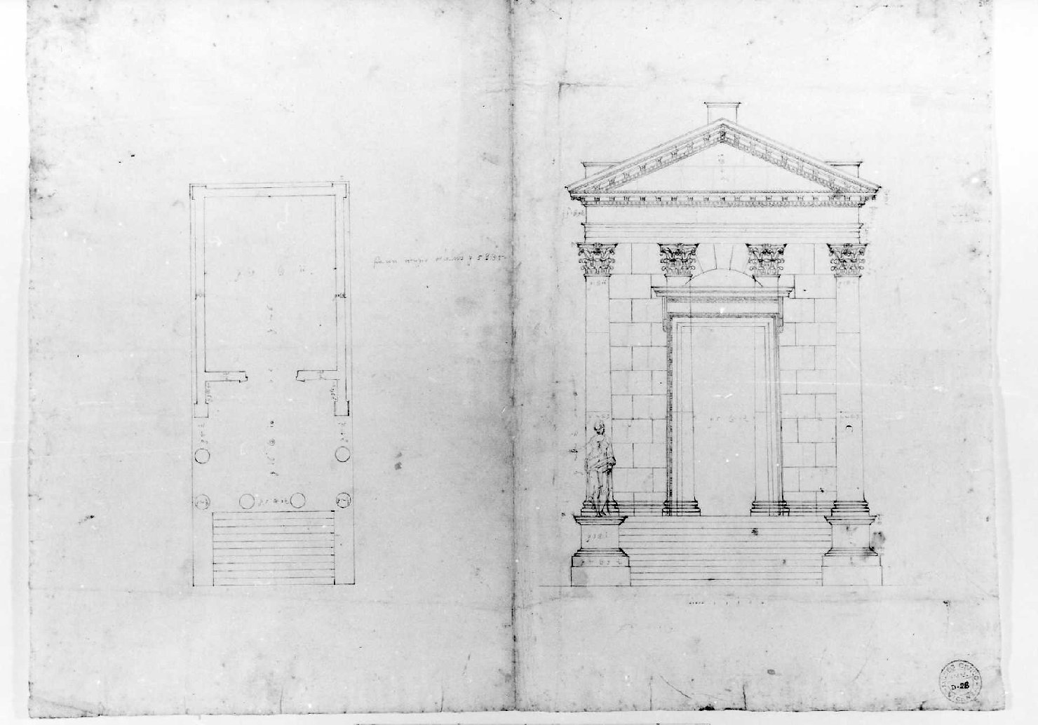 prospetto e pianta di edificio (disegno) di Palladio Andrea (sec. XVI)