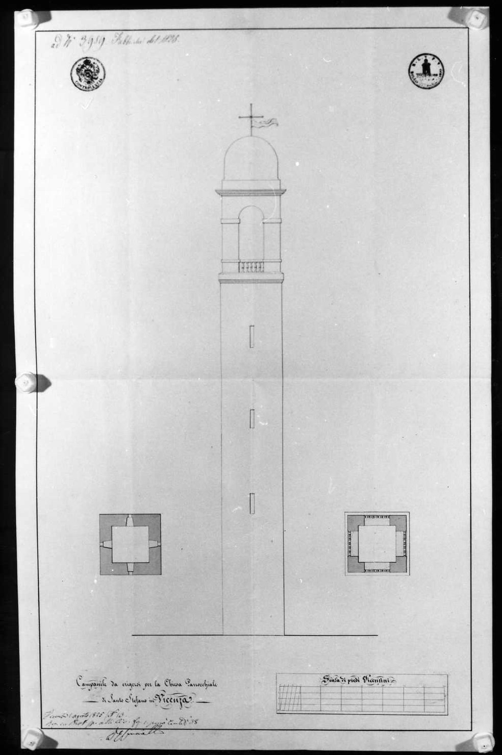 campanile (disegno) di Lucchini Giovanni (sec. XIX)