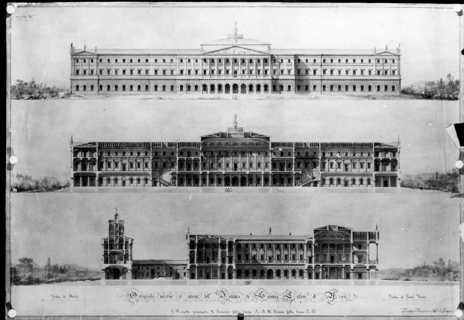 prospetto e sezione di edificio (disegno, serie) di Zanin Francesco (sec. XIX)