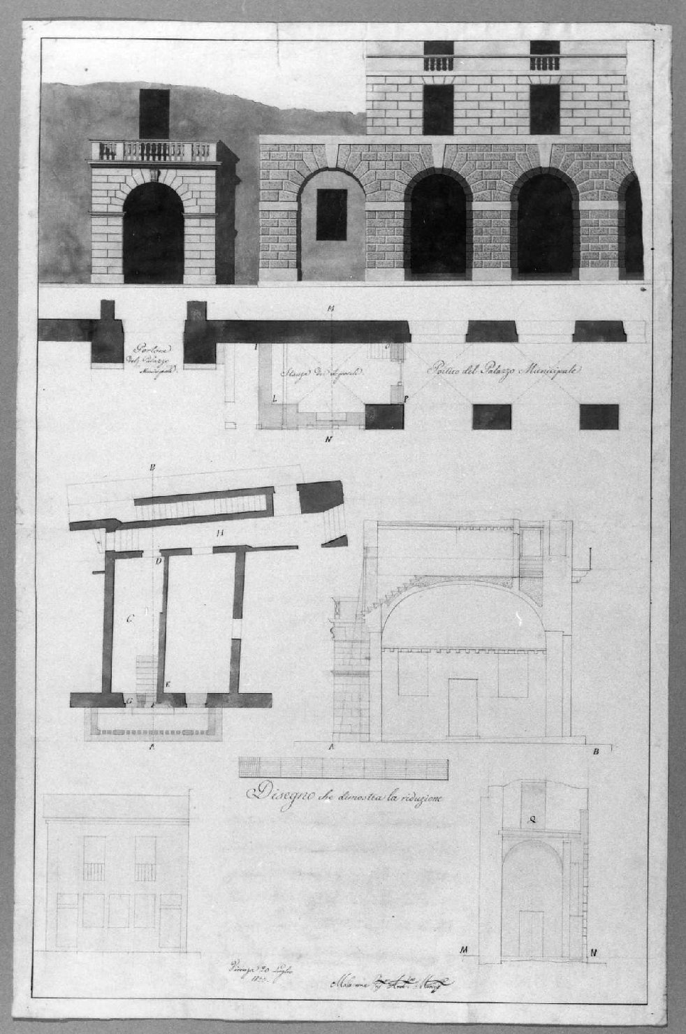 palazzo Municipale a Vicenza (disegno) di Malacarne Bartolomeo (sec. XIX)