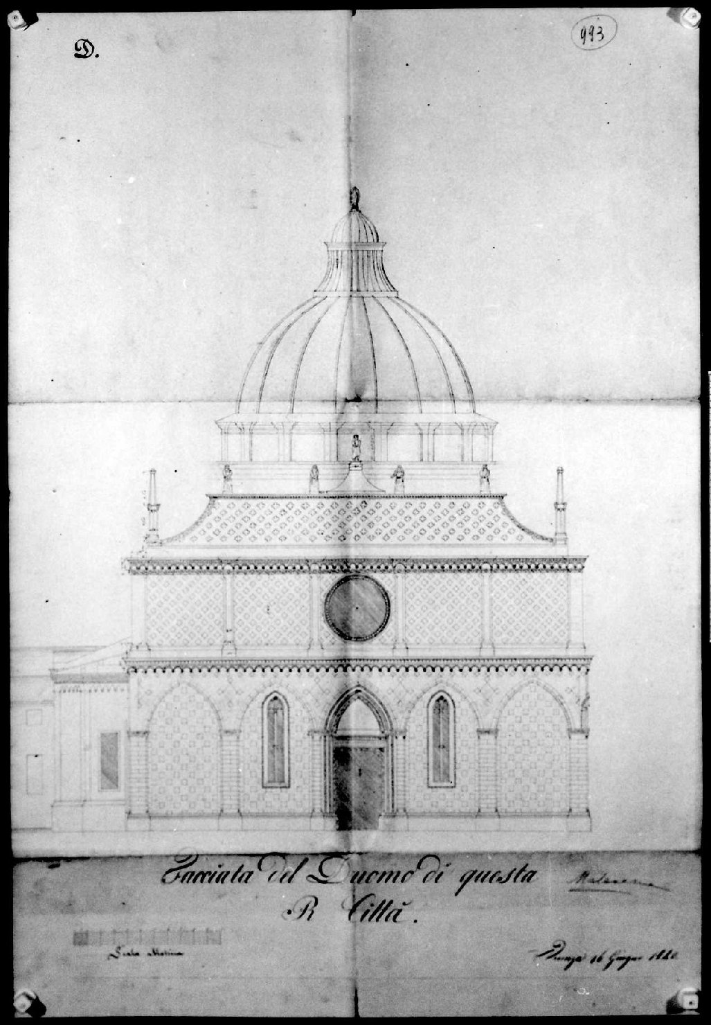 cattedrale di Vicenza (disegno) di Malacarne Bartolomeo (sec. XIX)