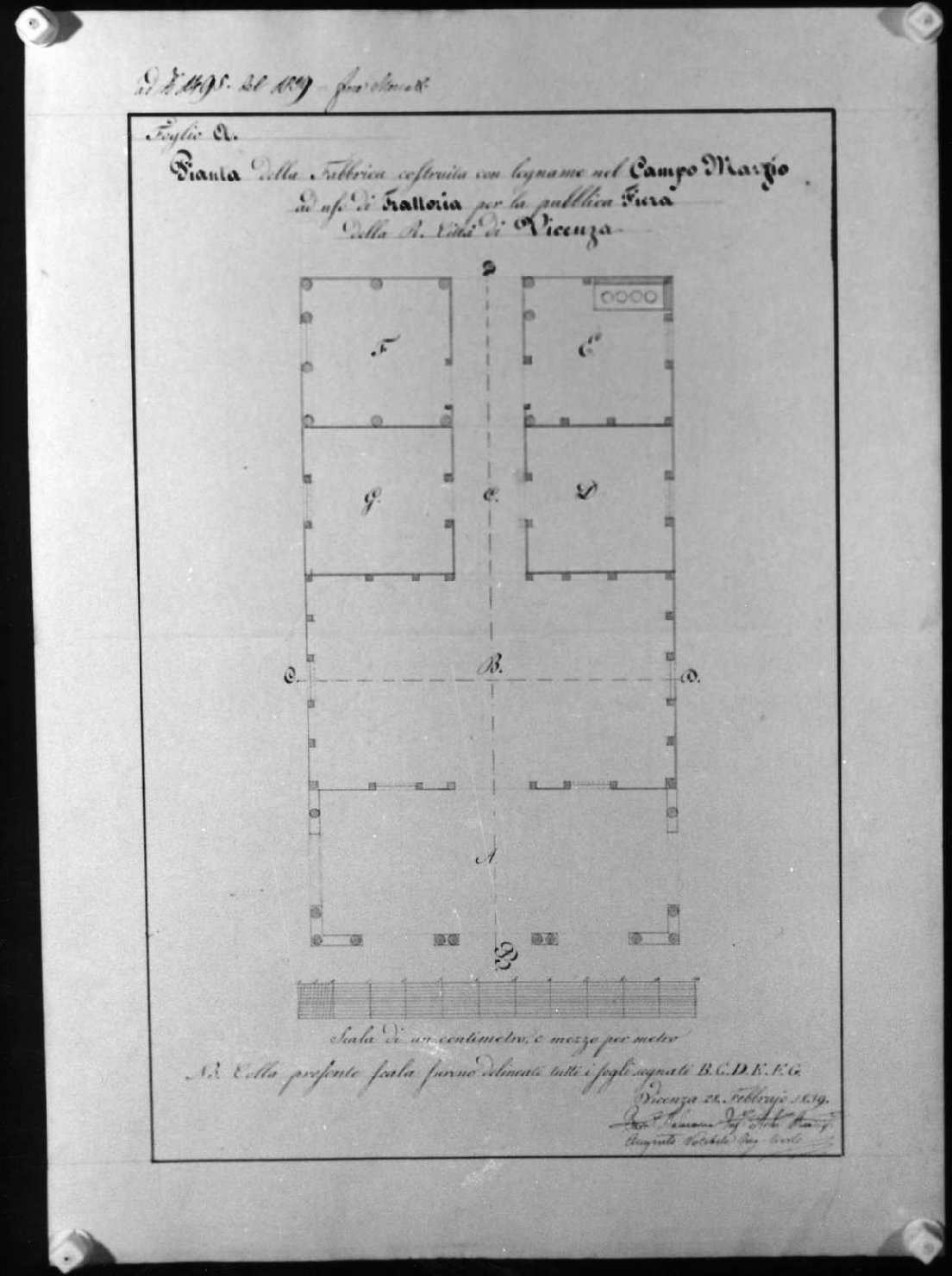pianta di edificio (disegno, serie) di Malacarne Bartolomeo (attribuito), Miglioranza Giovanni (sec. XIX)