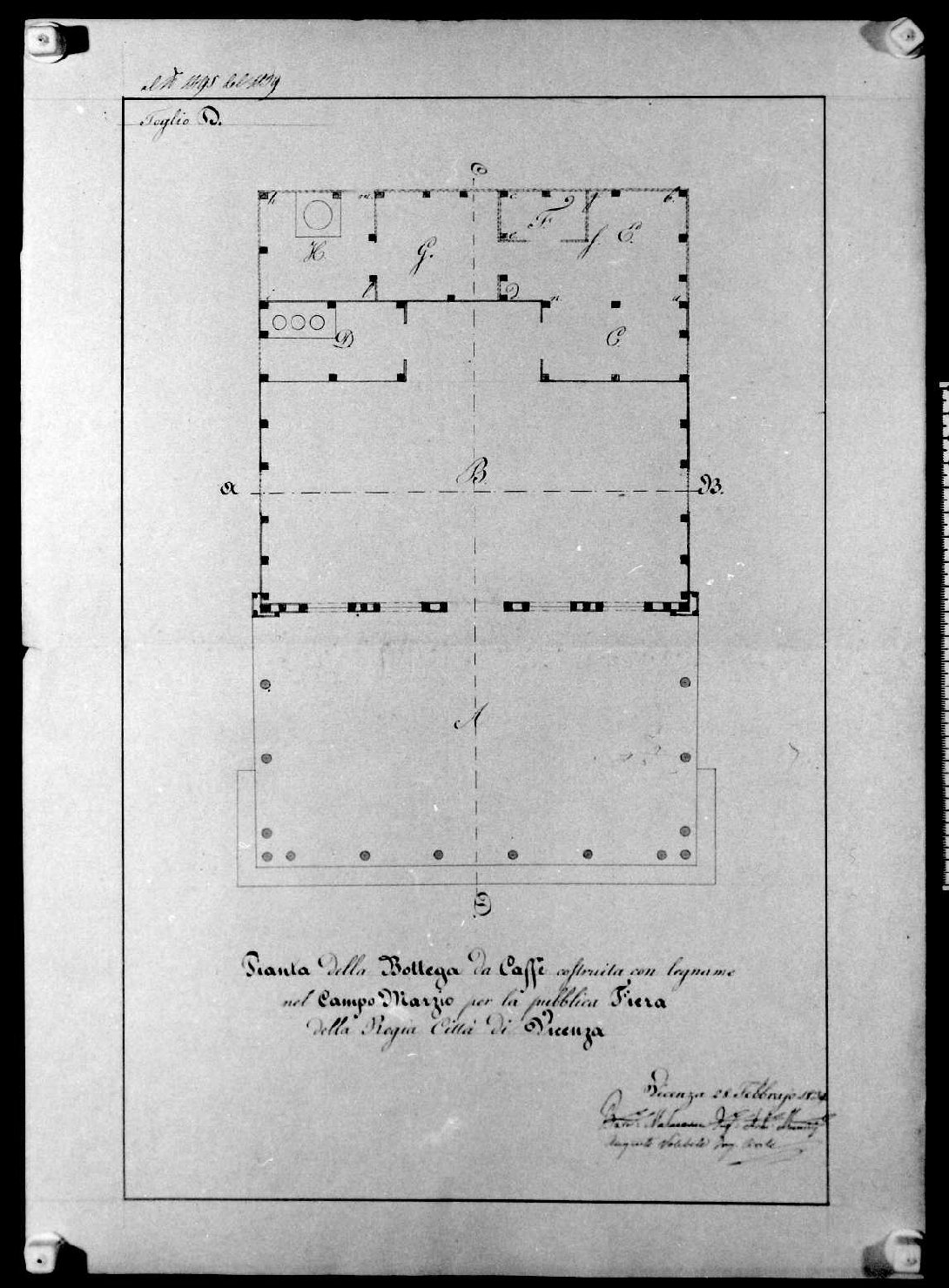 pianta di edificio (disegno, serie) di Malacarne Bartolomeo (attribuito), Miglioranza Giovanni (sec. XIX)