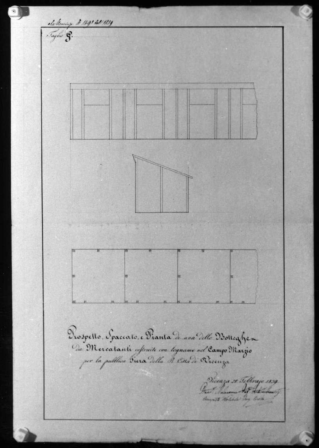 banco da mercato (disegno) di Malacarne Bartolomeo (sec. XIX)