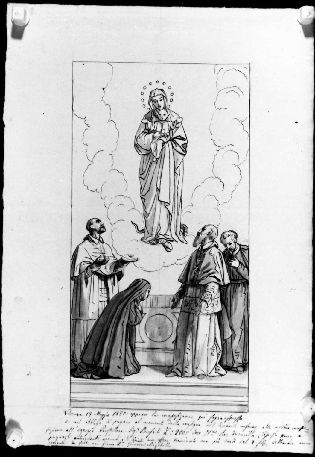 Madonna con Bambino e Sacro Cuore (disegno preparatorio) di Busato Giovanni (sec. XIX)