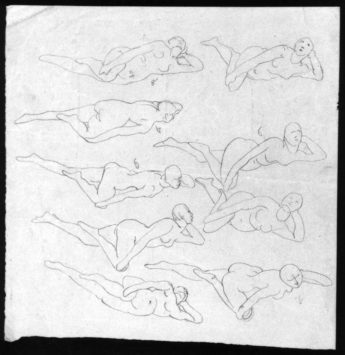 figure femminili distese (disegno, serie) di Busato Giovanni (sec. XIX)