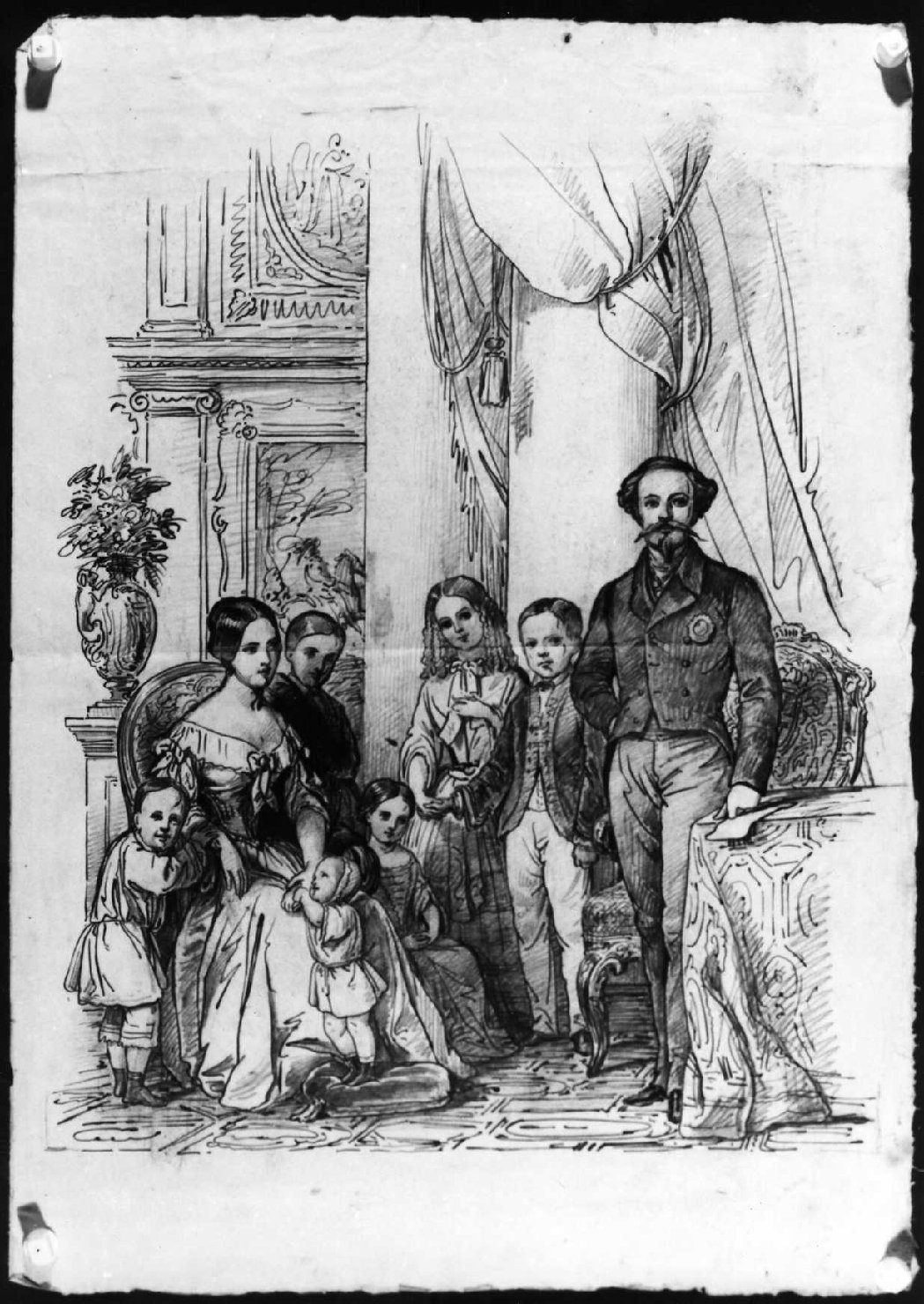 ritratto di famiglia (disegno) di Busato Giovanni (sec. XIX)