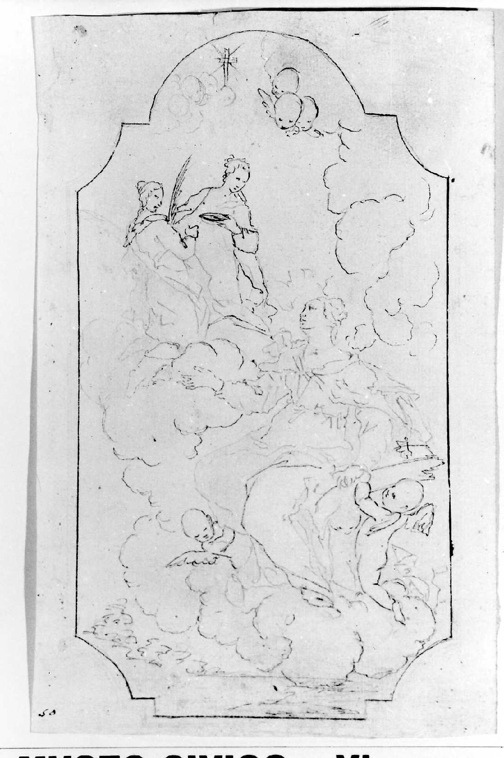 Santa Caterina d'Alessandria, Santa Apollonia e Santa Lucia (disegno) di De Pieri Giovanni Antonio detto Zoppo Vicentino (sec. XVIII)