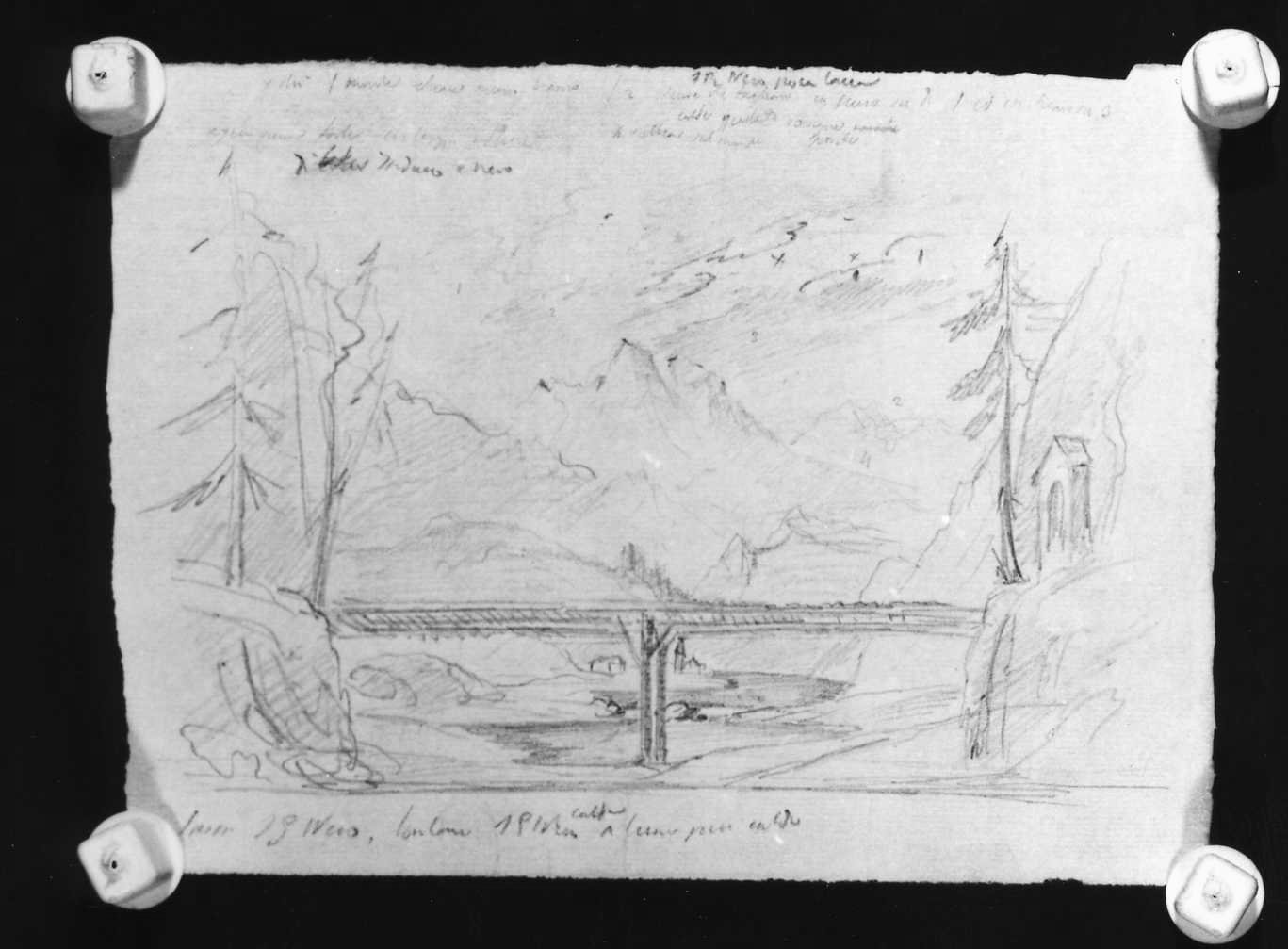 paesaggio montano (disegno) di Picutti Giovanni (sec. XIX)