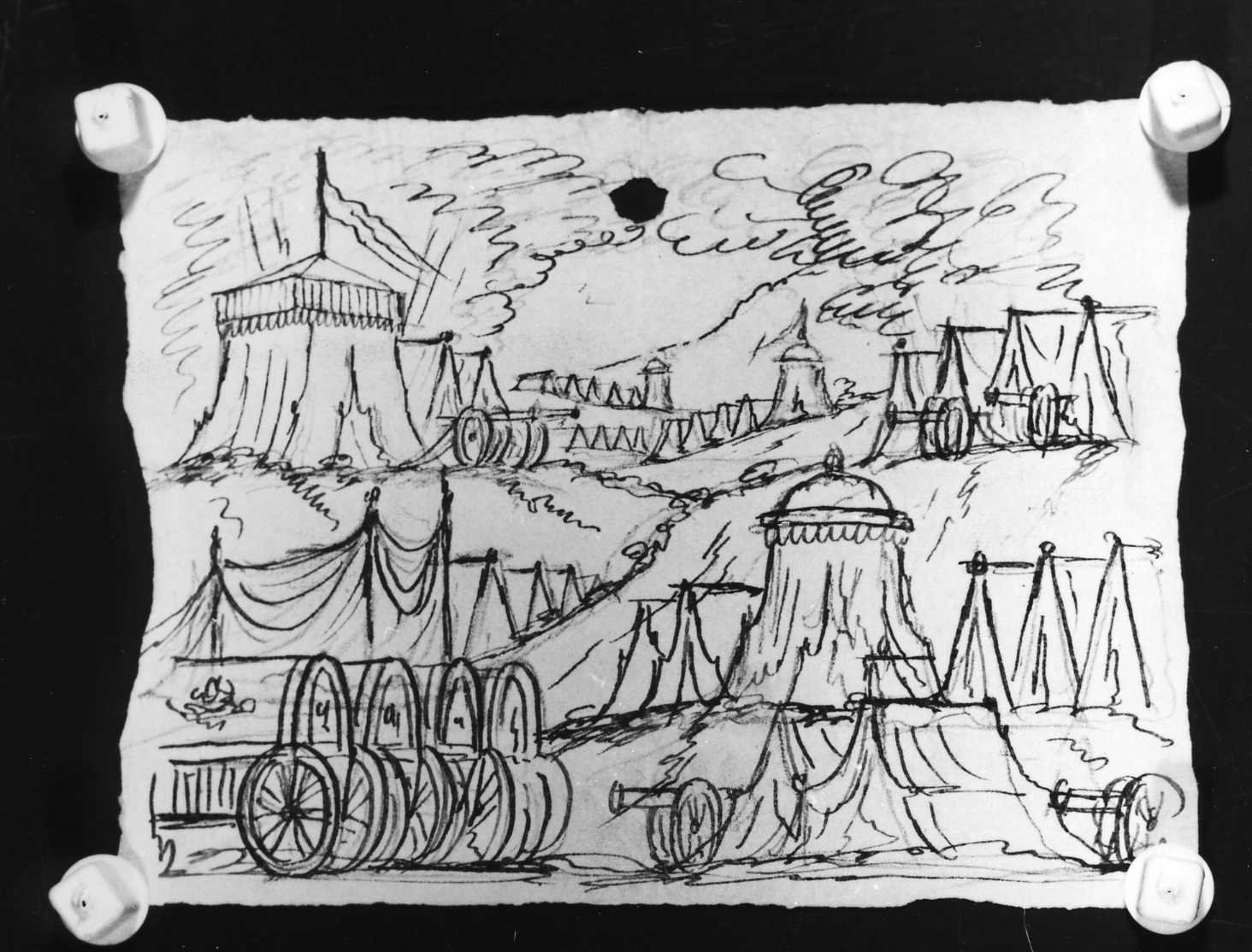 accampamento militare (disegno) di Picutti Bartolomeo (sec. XIX)