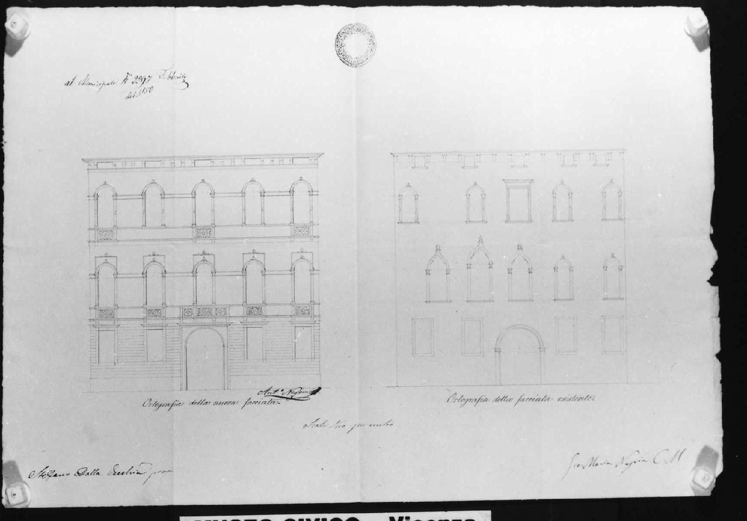 casa Dalla Vecchia a Vicenza (disegno) di Caregaro Negrin Giovanni Maria (sec. XIX)