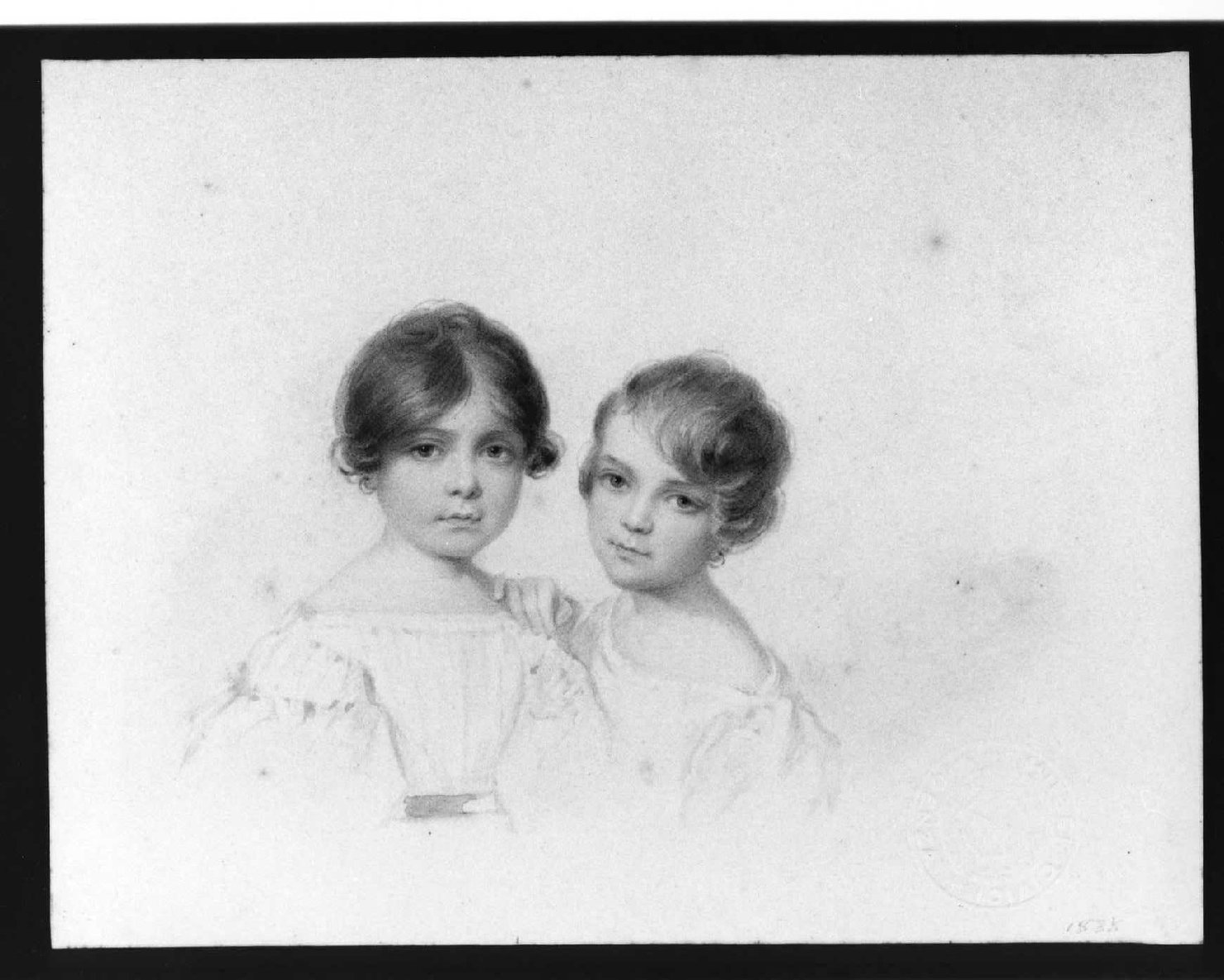 Ritratto delle figlie di Tito Catone Perlotto, bambine (disegno) di Perlotto Tito Catone (sec. XIX)