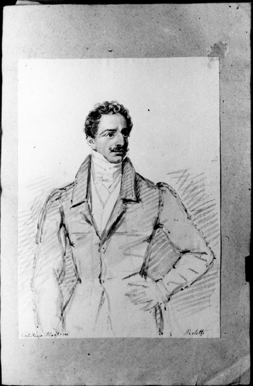 Ritratto del Capitano Maitini, ritratto d'uomo (disegno, serie) di Perlotto Tito Catone (sec. XIX)