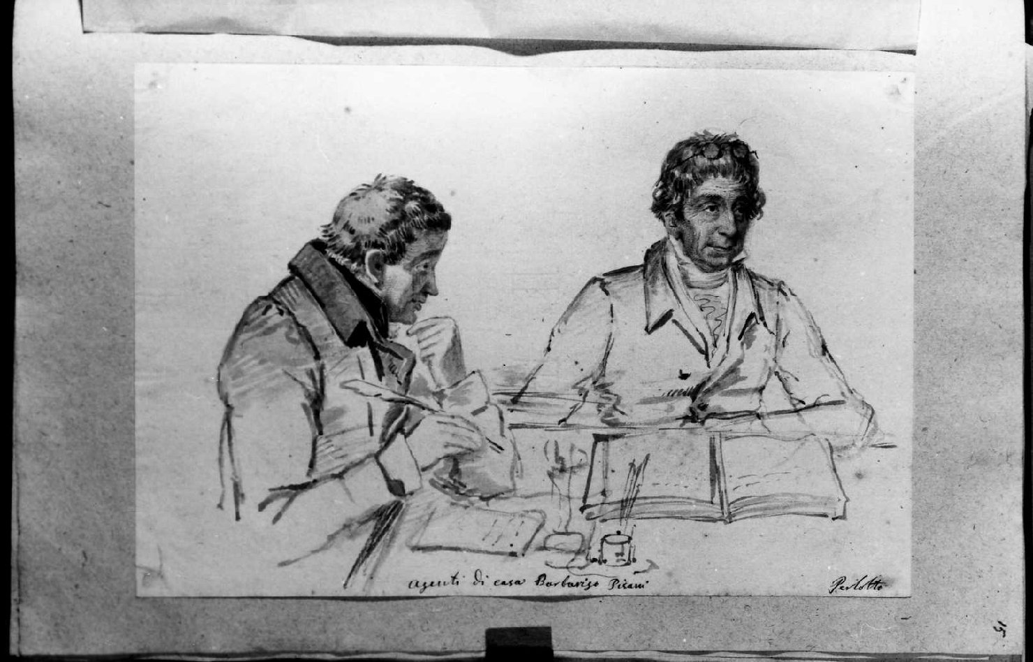 Agenti di casa Barbarigo Pisani, ritratto di uomini (disegno, serie) di Perlotto Tito Catone (sec. XIX)