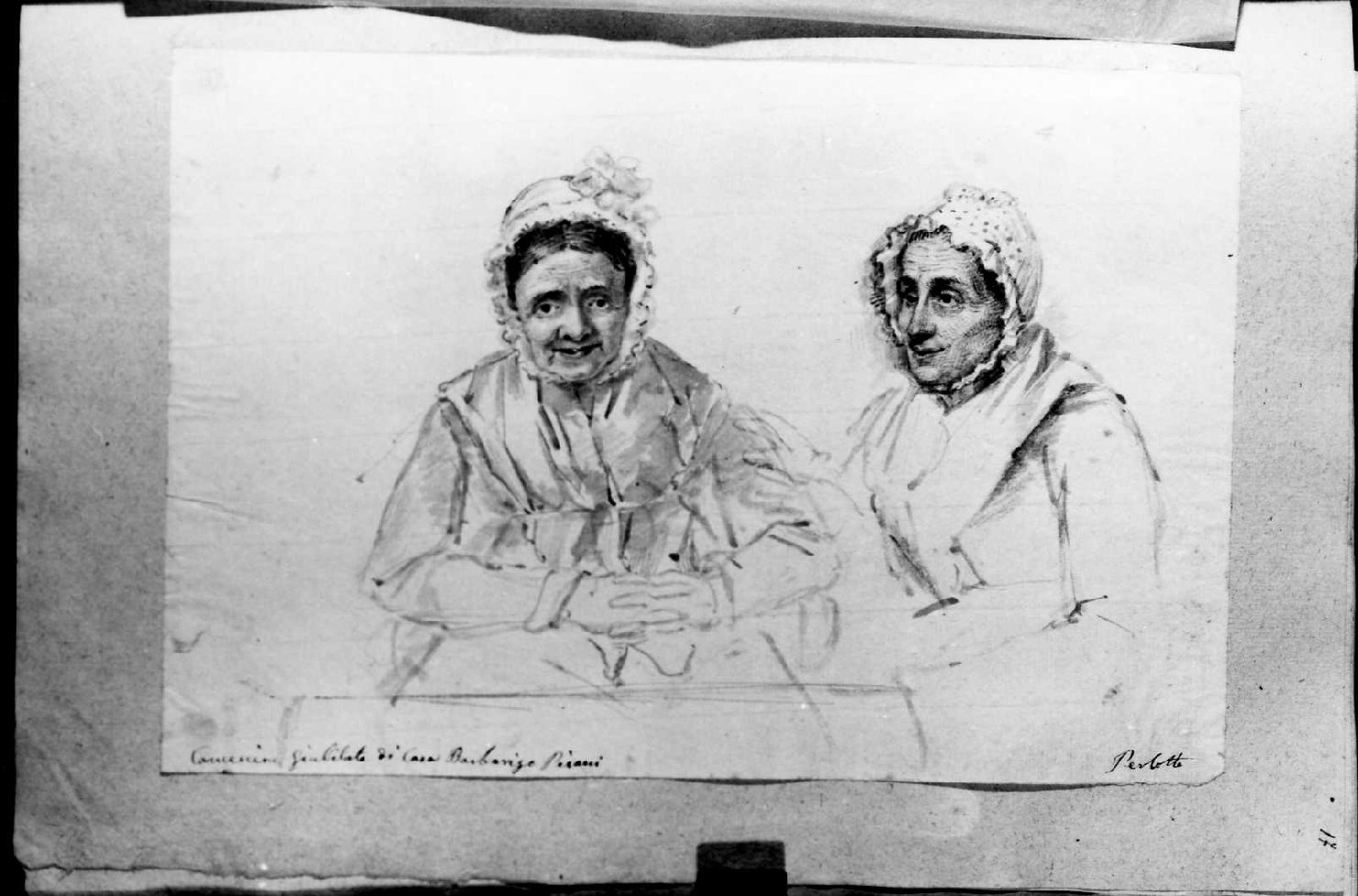 Cameriere giubilate di casa Barbarigo Pisani, ritratto di donne (disegno, serie) di Perlotto Tito Catone (sec. XIX)